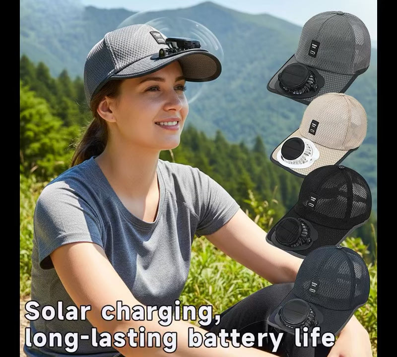 Summer Men Women Mesh Baseball Hat Sun Block Baseball Hat With Solar Fan USB Charging Fan