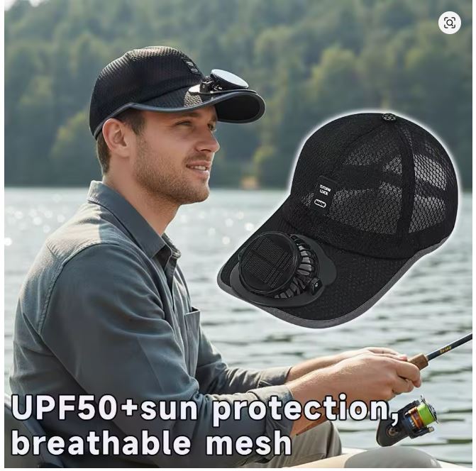 Summer Men Women Mesh Baseball Hat Sun Block Baseball Hat With Solar Fan USB Charging Fan